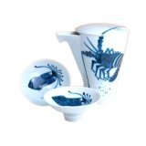 Sake set 1 pc Tokkuri bottle and 2 pcs Cups Umi no sachi Shrinp and Squid