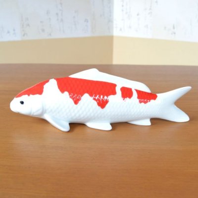 Photo2: Figurine Koi kohaku Carp red and white (30cm/11.8in)