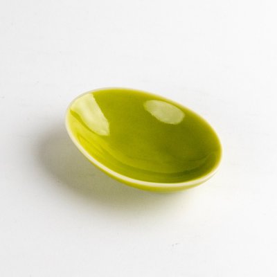 Photo1: Small Plate Oval mamezara Green (7cm/2.7in)