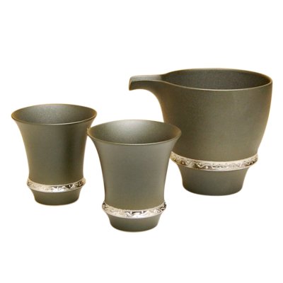 Photo2: Sake set 1 pc Tokkuri pitcher and 2 pcs Cups Ibushi Gin