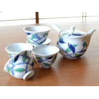 Tea set for Green Tea 1 pc Teapot and 5 pcs Cups Hana kiko tsuyukusa Commelina communis