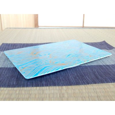 Photo2: Extra Large Rectangle Plate (30cm) Nishiki araiso (Blue)