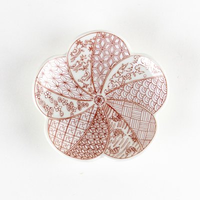 Photo5: Plum Blossom-Shaped Small Plate Nishiki Shonzui Red (9 cm/3.5 in)