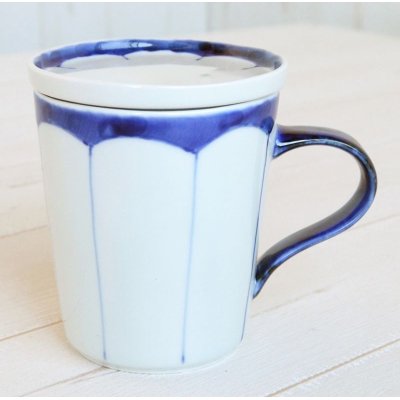 Photo1: Mug with lid Mikan wari Blue
