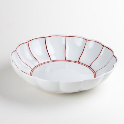 Photo1: Medium Bowl Akae fuchidori sen (18.3cm/7.2in)