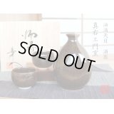 Sake set 1 pc Tokkuri bottle and 2 pcs Cups Yuteki tenmoku