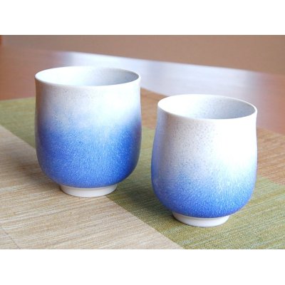 Photo2: Yunomi Tea Cup for Green Tea Aizome suiteki (pair)