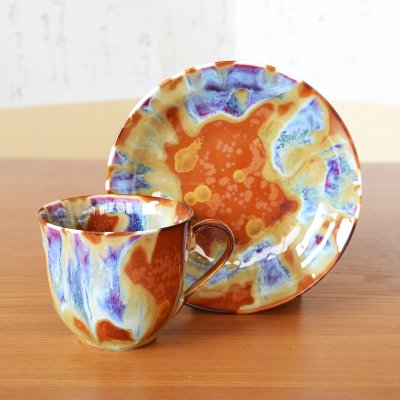 Photo2: Coffee Cup and Saucer Kirameki | Kusuo Baba's work in Shinemon Kiln