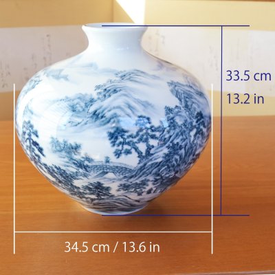 Photo8: Sometsuke Sansui Large Vase by First-Generation Shinemon, Shinemon Kiln