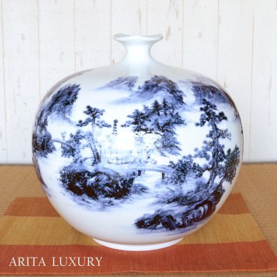 Photo3: Vase Large Sometsuke sansui | The first-generation head of the Shinemon Kiln