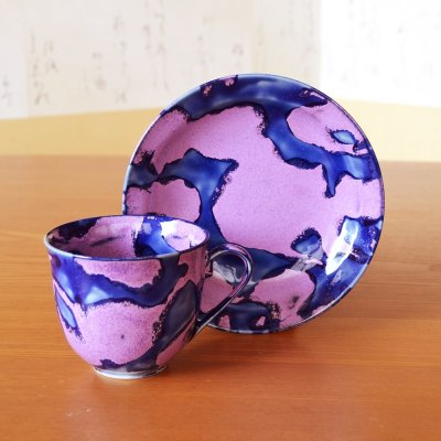 Photo2: Coffee Cup and Saucer Oboro-sakura | Kusuo Baba's work in Shinemon Kiln