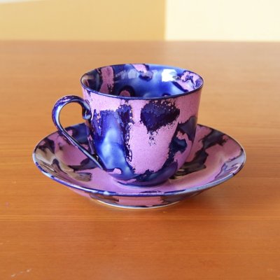 Photo3: Coffee Cup and Saucer Oboro-sakura | Kusuo Baba's work in Shinemon Kiln