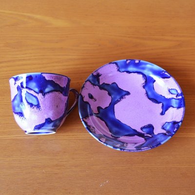 Photo5: Coffee Cup and Saucer Oboro-sakura | Kusuo Baba's work in Shinemon Kiln