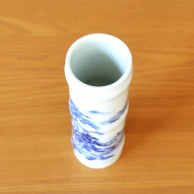 Photo6: Bamboo-Shaped Vase Sometsuke Sansui Landscape | The first-generation head of the Shinemon Kiln