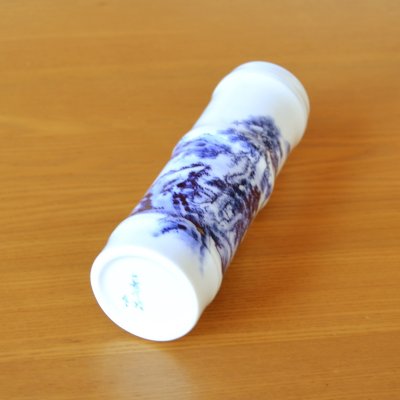 Photo7: Bamboo-Shaped Vase Sometsuke Sansui Landscape | The first-generation head of the Shinemon Kiln