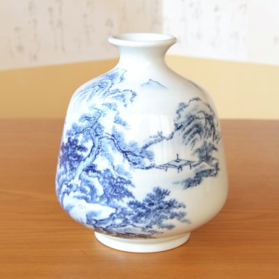 Photo2: Vase Sometsuke Sansui Landscape | The first-generation head of the Shinemon Kiln