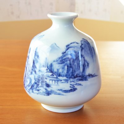 Photo3: Vase Sometsuke Sansui Landscape | The first-generation head of the Shinemon Kiln