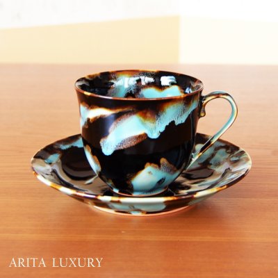 Photo1: Coffee Cup and Saucer Ryokuei | Kusuo Baba's work in Shinemon Kiln