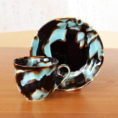 Photo2: Coffee Cup and Saucer Ryokuei | Kusuo Baba's work in Shinemon Kiln
