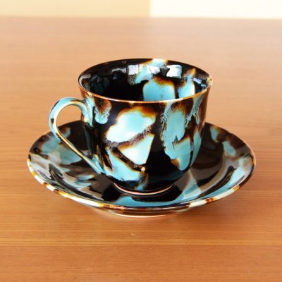 Photo3: Coffee Cup and Saucer Ryokuei | Kusuo Baba's work in Shinemon Kiln