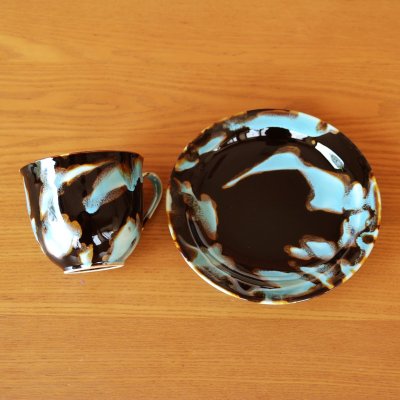 Photo5: Coffee Cup and Saucer Ryokuei | Kusuo Baba's work in Shinemon Kiln