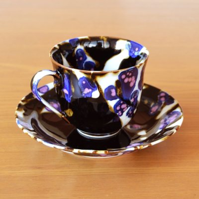 Photo3: Iki Coffee Cup and Saucer by Kusuo Baba, Second-Generation Shinemon, Shinemon Kiln