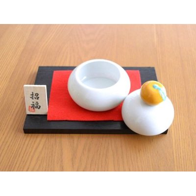 Photo2: Figurine Small Kagami-mochi Orange with wooden stand