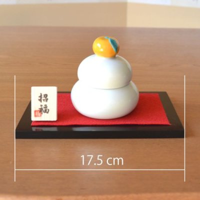Photo4: Figurine Small Kagami-mochi Orange with wooden stand
