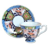 Coffee Cup and Saucer Koimari kinsai botan Old imari style Green