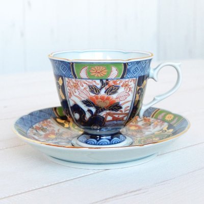 Photo2: Coffee Cup and Saucer Koimari kinsai botan Old imari style Green