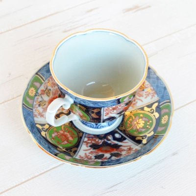 Photo3: Coffee Cup and Saucer Koimari kinsai botan Old imari style Green