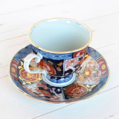 Photo3: Coffee Cup and Saucer Koimari kinsai botan Old imari style Red