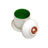 Small Bowl Chawan-mushi with lid and saucer Nishiki hanauchi ryokusai (8.2cm/3.2in)