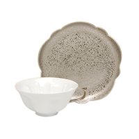 Tea Cup and Saucer Hakuji ginsai (Silver) SAKURA shaped Cup