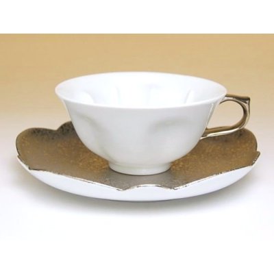 Photo2: Tea Cup and Saucer Hakuji ginsai (Silver) SAKURA shaped Cup