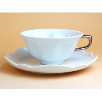 Photo2: Tea Cup and Saucer Hakuji (Silver) SAKURA shaped Cup