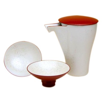 [Made in Japan] Red pearl Sake bottle & cups set