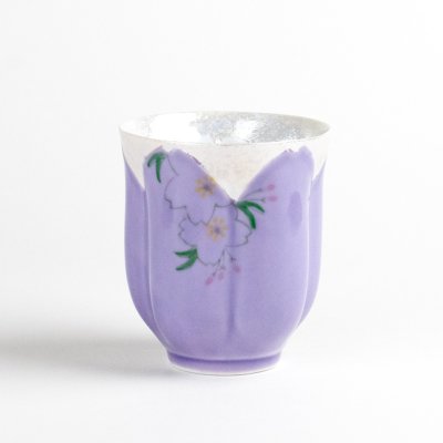 [Made in Japan] Hana no mai (Purple) Japanese green tea cup / SAKURA type(wooden box)