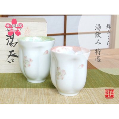 [Made in Japan] Mai Sakura (Green & Pink /pair) Japanese green tea cup / SAKURA type(wooden box)