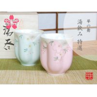 Yunomi Tea Cup for Green Tea Hana no mai (Green & Pink /pair)