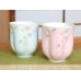 Photo2: Yunomi Tea Cup for Green Tea Hana no mai (Green & Pink /pair) (2)
