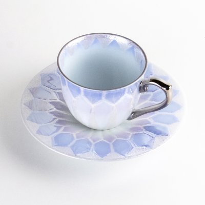 Photo3: Coffee Cup and Saucer Nijisai Diamond Cobalt