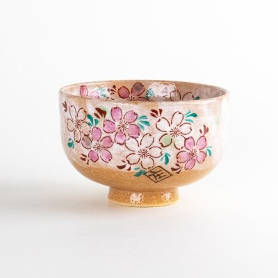 Photo1: Matcha Bowl Cherry Blossom Pattern Nishiki-Sakura with Wooden Box