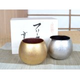 Cup Kinsai Ginsai shizuku Gold and Sliver (pair) in wooden box