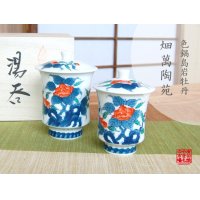 Yunomi Tea Cup with Lid for Green Tea Ironabeshima Iwa botan (pair)