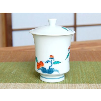 Photo4: Yunomi Tea Cup with Lid for Green Tea Iro nabeshima iwa botan (Small)