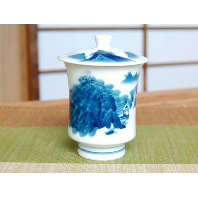 Photo2: Yunomi Tea Cup with Lid for Green Tea Nabeshima sansui Landscape (Large)