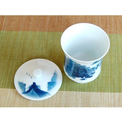 Photo3: Yunomi Tea Cup with Lid for Green Tea Nabeshima sansui Landscape (Large)