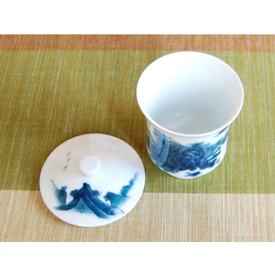 Photo3: Yunomi Tea Cup with Lid for Green Tea Nabeshima sansui Landscape (Small)