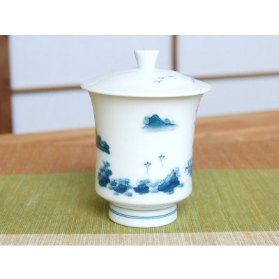 Photo4: Yunomi Tea Cup with Lid for Green Tea Nabeshima sansui Landscape (Small)